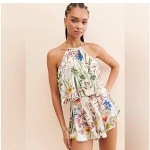 Katie May Anthropologie Floral Blouson Sleepwalker Halter Romper